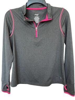 DANSKIN Now Youth Gray 3/4 Zip Up Jacket Coat with Thumb Slot SZ XL 16-18